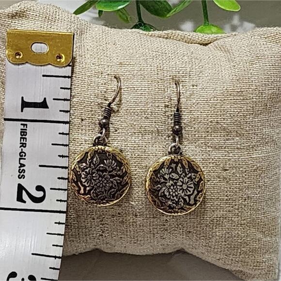 Brighton scrolled mixed metals floral French wire earrings - Picture 3 of 6